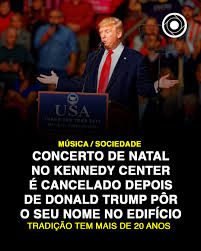 Um concerto de jazz planeado para a véspera de Natal no Kennedy Center, uma  tradição natalícia com mais de 20 anos, foi cancelado após o nome de Donald  Trump ser adicionado ao