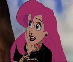 Ariel One Of My Faves Her Pink Hair And Dark Lipstick And Gauged Ears And The Tattoos Like I Don T Punk Disney Princesses Goth Disney Disney Princess Tattoo