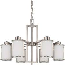 Glomar Andra 6 Light Brushed Nickel Convertible Chandelier With Satin White Glass Hd 2853 The Home Depot