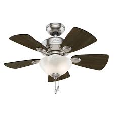Small fans perfect for small rooms. Hunter 52092 Watson 34 Inch 2 Light Ceiling Fan In Brushed Nickel With 5 Dark Walnut Blade And Swirled Marble Glass