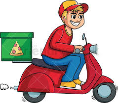 pizza delivery man driving scooter cartoon vector clipart friendlystock pizza delivery guy pizza delivery pizza delivery boy