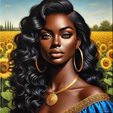 VictoryWins A vibrant realistic oil painting of a stylish Black woman with  long, curly hair styled in voluminous waves. She is wearing a luxurious  black mink fur coat and a matching black