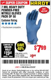 Hardy 7 Mil Nitrile Powder Free Gloves 50 Pc Medium For 7 99 Harbor Freight Coupons