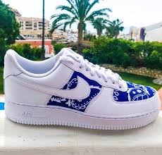 Nike Air Force 1 100 Original Guaranteed Permanent Painting In Time Perfection In The Finish Bandana Blue C In 2020 Custom Sneakers Nike Nike Air Force Nike Air