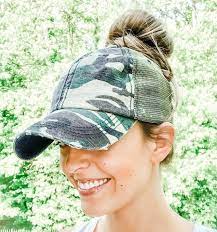 Custom Messy Bun Messy Bun High Ponytail Distressed Camo Trucker High Ponytail Hat Cap High Ponytails Ponytail Hat Ponytail
