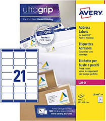 21 labels per sheet, 500 sheets per box. Avery Self Adhesive Address Mailing Labels Laser Printers 21 Labels Per A4 Sheet 210 Labels Ultragrip L7160 White Amazon Co Uk