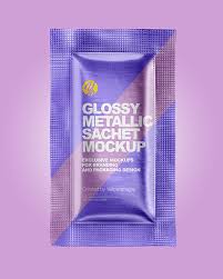 Glossy Metallic Paper Sachet Mockup In Sachet Mockups On Yellow Images Object Mockups