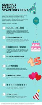 21 Things To Do On Your 21st Birthday Scavenger Hunt I Designed This Diy Scavenger Hunt For My Daughter S 15th Birthday Party We Crafts For Teens Teenage Birthday Party Birthday Party For Teens Tween Birthday Party