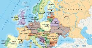 Mappa semplice del contorno vettoriale piatto. Stati Europei E Capitali Geografia Mondo Mappa Europa