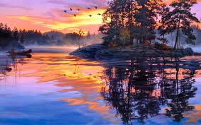 darrell bush art paintings lakes water reflection sky clouds sunset sunrise boats fishing people birds islands fog wallpaper 1920x1200 35698 wallpaperup darrell bush art paintings lakes water