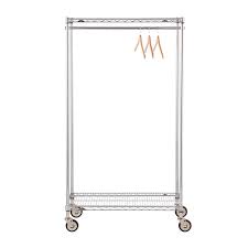 Simple trending double rail clothes garment rack, heavy duty commercial grade clothing rolling rack on wheels and bottom shelves, holds up to 300 lbs, chrome. Metro Commercial Industrial Clothes Rack The Container Store