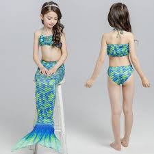 Kids Girls Fancy Mermaid Tail Bikini Set Summer Swimsuit Swimming Costume Bathing Suit Beach Swim Wear D42 Girls Mermaid Tail Kid Swim Suits Bikini Set Summer
