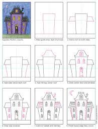 How To Draw A Haunted House Tutorial And Haunted House Coloring Page Haunted House Drawing School Art Projects Kids Art Projects