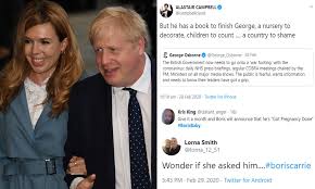 Cabinet office has said 'public will be advised to remain cautious … avoid travelling and minimise social contact'. I Wonder If She Asked Him Twitter Users Joke Carrie Symonds Might Have Proposed To Boris Johnson Daily Mail Online