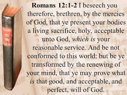 Romans 12:1-2 I beseech you therefore, brethren, by the mercies of God,  that ye present your bodies a living sacrifice, holy, acceptable unto God,  which. - ppt download