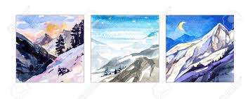 Check spelling or type a new query. Winter Mountain Landscapes Hand Painted Watercolor Three Paintings Triptych Mountains And Silhouettes Of Fir Trees A Small House In The Mountains The Moon For Postcards Decoration Design Stock Photo Picture And Royalty Free