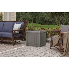 The suncast 73 gallon resin wicker patio storage box with wheels and seat measures 23.75 x 46 x 25.5 for versatile storage without taking up too much space. Suncast 22 Gal Small Deck Box With Storage Seat Bjs Wholesale Club