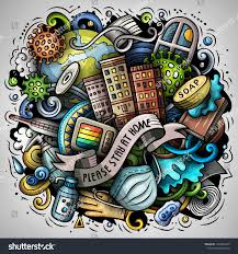 Cartoon Vector Doodles Please Stay At Home Illustration Colorful Detailed With Lots Of Objects Background Doodle Art Designs Doddle Art Art Poster Design