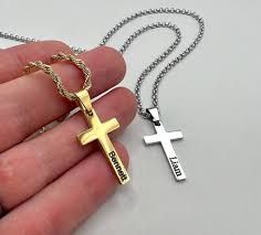 Amazon.com: Personalized Cross Necklace for Boys Men Custom Engraved Name Cross  Necklace Baptism Gift for Boyfriend Husband : Handmade Products