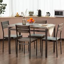 Reclaimed planks that have been turned into rustic trestle dining tables may be just what you need to complete your dining room ensemble. Zenvida 5 Piece Dining Set Rustic Grey Wooden Kitchen Table And 4 Chairs Overstock 21803691