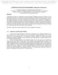 Ineffective construction waste management has become a serious problem that impacted significantly to environmental pollutions especially in a developing country the construction industry in malaysia is experiencing a migration from conventional methods to a more systematic and mechanised method. Pdf Construction Waste Management Malaysian Perspective