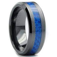 8mm Bague De Mariage Ceramique Noire Incruste Fibre De Carbone Bleu Pour Homme Taille 50 Wish In 2020 Black Ceramic Ring Black Wedding Rings Wedding Ring Bands