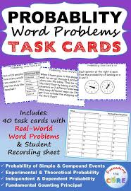 Probability Word Problems Task Cards 40 Cards Word Problems Task Cards Probability Word Problems Word Problems
