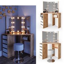 Coiffeuse D Angle Moderne Chene Et Blanc Led Tabouret Coiffeuse D Angle Decoration Chambre Cocooning Coiffeuse