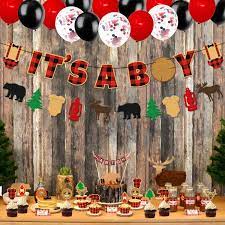 Buy Lumberjack Baby Shower Party Decorations It S A Boy Banner Buffalo Plaid Cupcake Toppers Black Red Latex Balloons For Woodland Hunting Rustic Christmas Camping Themed Baby Shower Gender Reveal Party Supplies Online