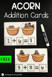 Acorn Fall Addition Cards Math Centers Kindergarten Fall Math Addition Kindergarten
