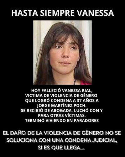 CON MUCHO DOLOR DESPEDIMOS A VANESSA, UNA MUJER EMBLEMÁTICA EN LUCHA CONTRA  LA VIOLENCIA DE GÉNERO LUEGO DE HABER VIVIDO TORTURAS INHUMANAS, Y LUEGO  LUCHAR POR OTRAS VÍCTIMAS. SIN DINERO NI TECHO,