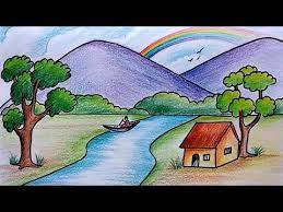 How To Draw Simple Scenery For Kids Drawing For Beginners Village Scenery Drawing Youtube Drawing For Beginners Drawing Scenery Scenery Drawing For Kids Drawing idea for drawing competition.
