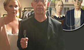 I knew from the beginning that my husband's brain was a little different than mine. Amy Schumer And Jk Simmons Parody Iconic American Gothic Painting Daily Mail Online