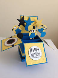 Handmade Happy Birthday Greeting Card For Kids Handmade Happy Birthday Card In A Box Pop Up Kids Etsy Minion Card Cards Handmade Handmade Birthday Cards