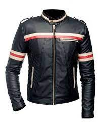 New Handmade Men S Red And White Striped Black Motorcycle Jacket Outerwear Jackets Men Fashion Leather Jacket Black Real Leather Jacket