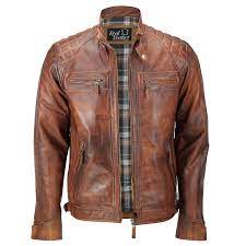 Mens Real Leather Washed Brown Black Vintage Zipped Smart Casual Biker Jacket Brown Leather Jacket Men Leather Jacket Men Distressed Leather Jacket