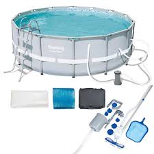 Bestway Bestway 14 Ft X 48 In Round Power Steel Frame Above Ground Pool Set And Accessories Gray In 2020 In Ground Pools Round Pool Above Ground Pool