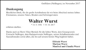 Traueranzeigen von Walter Wurst
