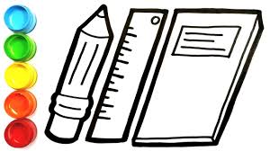 Cara Menggambar Dan Mewarnai Alat Tulis Pensil Penggaris Dan Buku Warna Warni Youtube