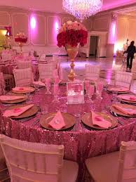 Kennedy Super Sweet Sixteen Table Settings Pink Peyote Sequin Tablecloths Pink Decor Pink Ombre Quinceanera Decorations Quince Decorations Pink Sweet 16