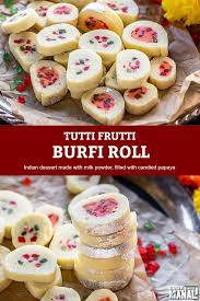 Easy Burfi Roll Made With Milk Powder And Filled With Tutti Frutti These Make A Delightful Treat For Indian Desserts Refined Sugar Free Recipes Sweet Recipes