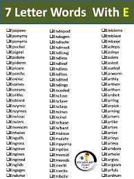 Teaches the english alphabet and over 100 words helps toddlers and preschool children to learn the english alphabet and well over 100 easy words in a fun and interactive puzzle themed environment. 7 Letter Words With E Vocabularypoint Com