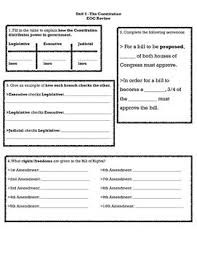 Unit 3 The Constitution Civics Eoc Review Constitution Teacher Resources The Unit