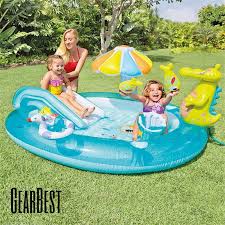 Inflatable Children Play Center Pool Simple Attach To Activate Water Sprayer To Keep You Cool Slide And Infl Children Swimming Pool Inflatable Pool Kid Pool