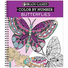 It shows a beautiful butterfly perching on a pretty rose. Brain Games Color By Number Butterflies By New Seasons Publications International Ltd Spiral Bound Target