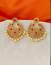 Precia gemstone studded chandbali gold earring stprfvflhia001. Gold Earrings Chandbali Gold Earrings Online