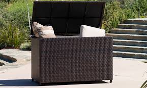 Suncast 99 gallon mocha wicker resin deck box outdoor Large Outdoor Wicker Cushion Storage Box Groupon