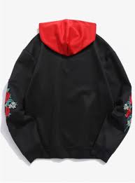 Black Hoodie Outfit Men Street Fashion Men Long Sleeve Embroidery Applique Sleeve Drawstring Hoodie Hoodie Outfit Casual Drawstring Hoodie Black Hoodie Men
