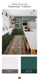 A Green Kitchen Palette Offers Spring Time Style Year Round Green Cabinets Pair Beautifully With White Quartz C Green Countertops Green Cabinets Green Kitchen