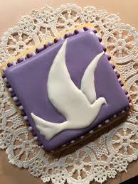Royal Iced Cookie With Runout Dove Square Lemon Biscuit Purple Icing White Bird Transfer And Bead Border You Birthday Cookies Cupcake Cookies Sweet Peach